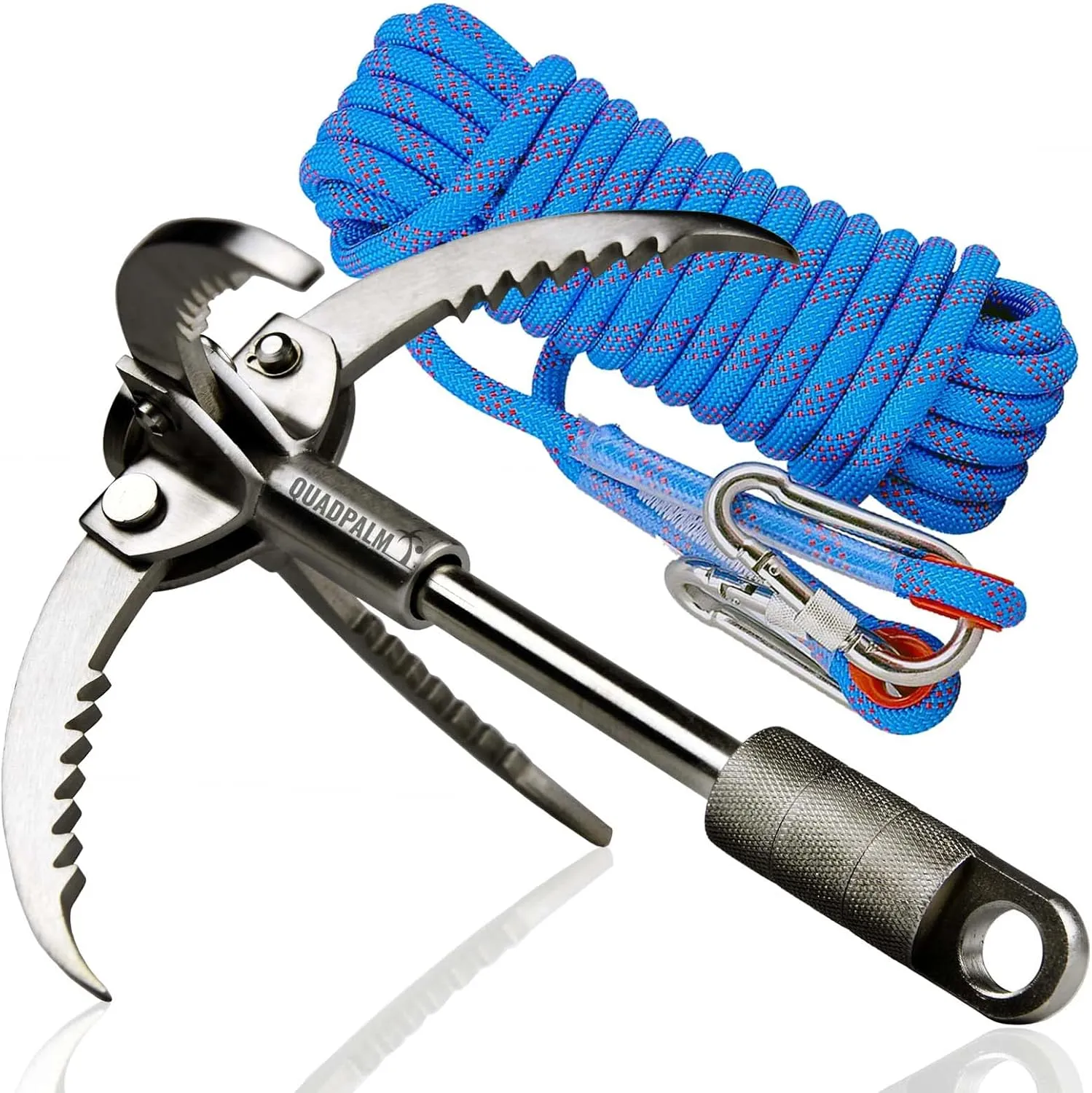 Grappling Hook and Rope 10M (32ft) - Multifunctional Heavy Duty Survival Hook - 4 Stainless Steel Folding Claws - Survival Gear - Outdoors Camping Hiking
