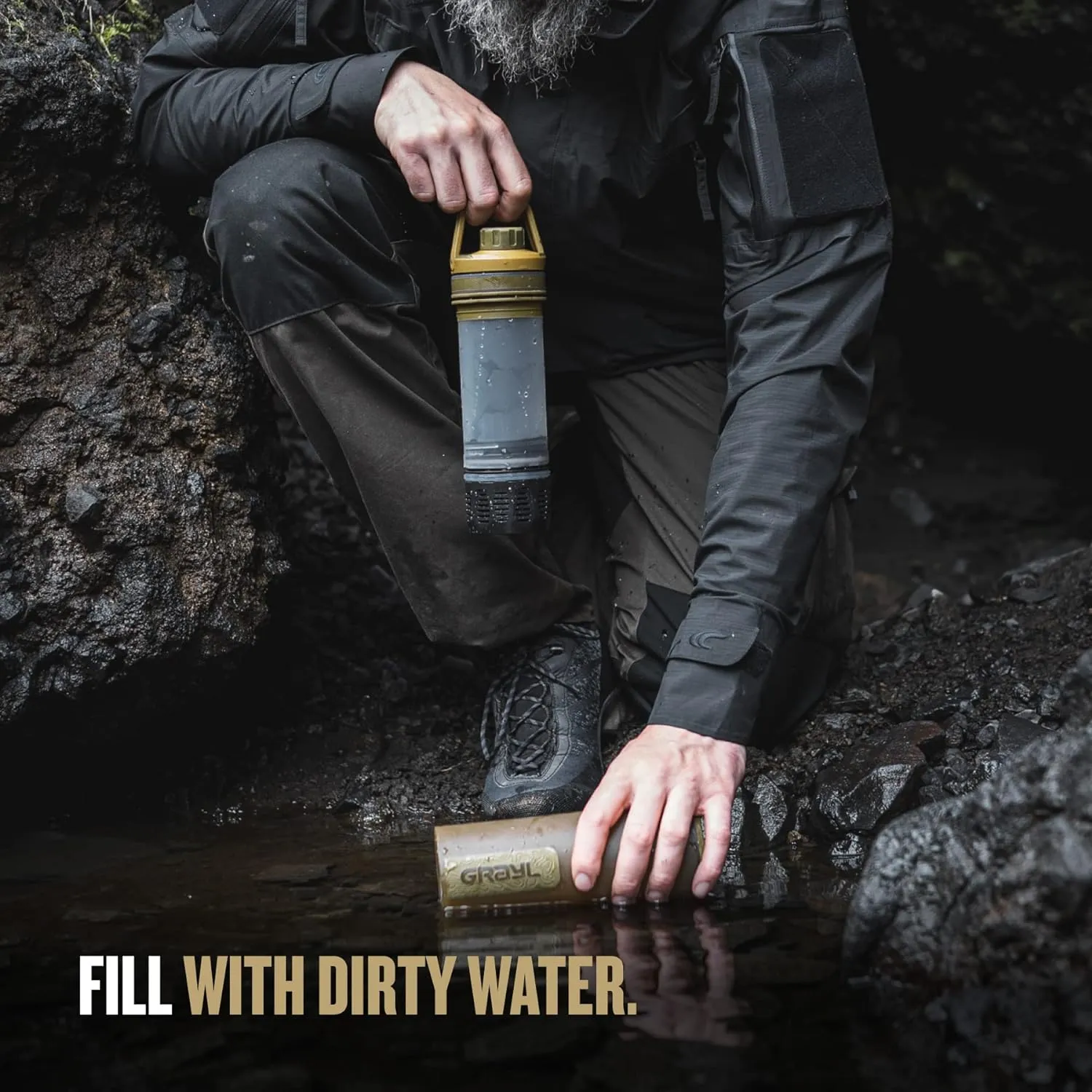 GRAYL UltraPress 16.9 oz Water Purifier & Filter Bottle for Hiking, Backpacking, Survival, Travel (Coyote Brown)