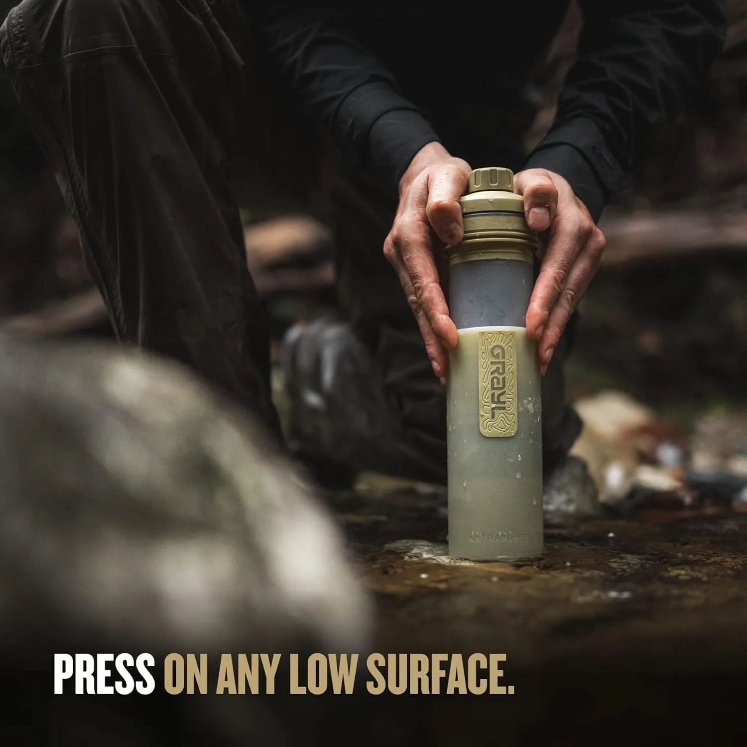GRAYL UltraPress 16.9 oz Water Purifier & Filter Bottle for Hiking, Backpacking, Survival, Travel (Desert Tan)