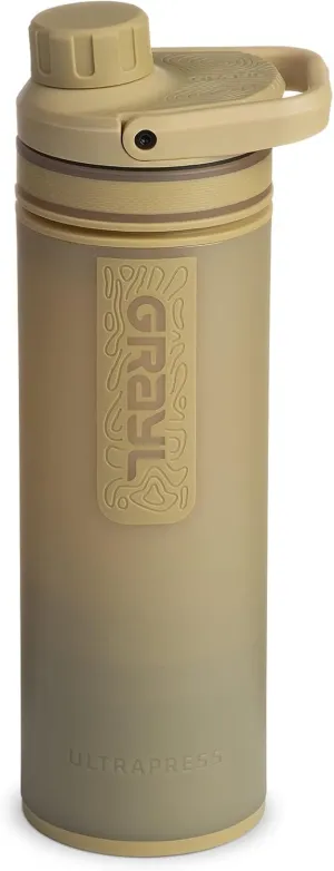 GRAYL UltraPress 16.9 oz Water Purifier & Filter Bottle for Hiking, Backpacking, Survival, Travel (Desert Tan)