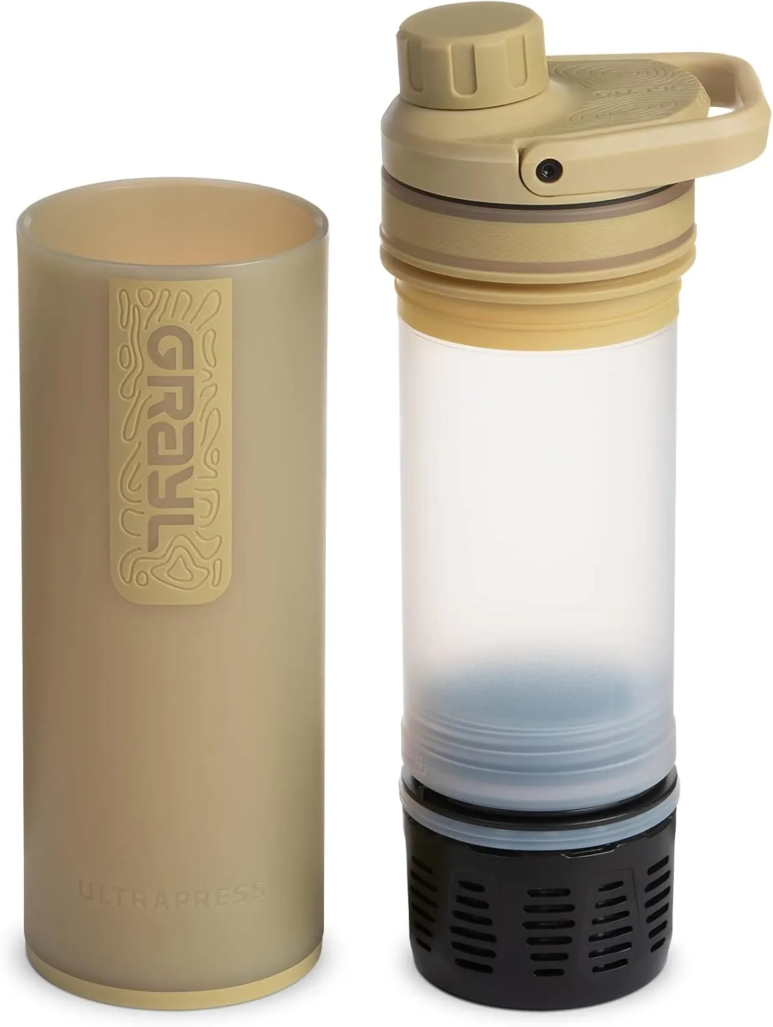 GRAYL UltraPress 16.9 oz Water Purifier & Filter Bottle for Hiking, Backpacking, Survival, Travel (Desert Tan)