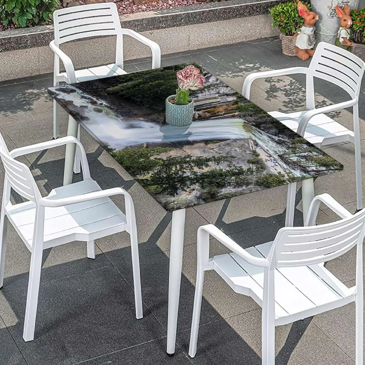 Green Elastic Fitted Tablecloth Park Alpine Forest Natural Scenic Table ​Cover ​for Kitchen Dining Party Picnic Farm House Decor Fits up 5 Foot Tables