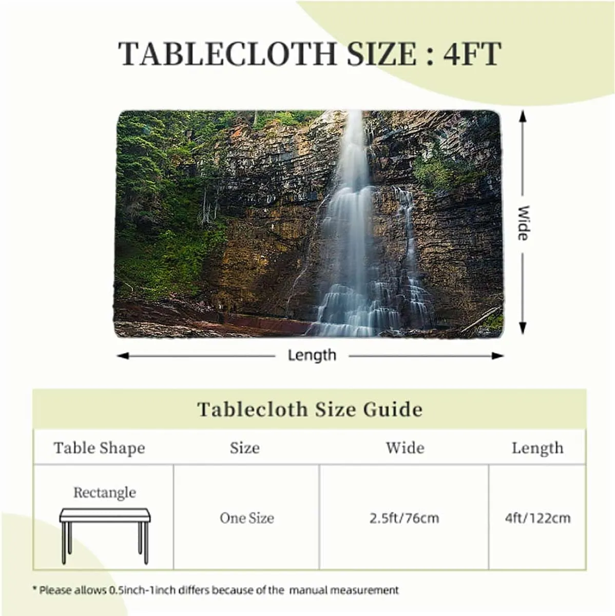 Green Elastic Fitted Tablecloths, Park Alpine Forest Natural Scenic for Outdoor Indoor Picnic Party Rectangle Table Cloth Farm House Decor Fits up 4 Foot Tables