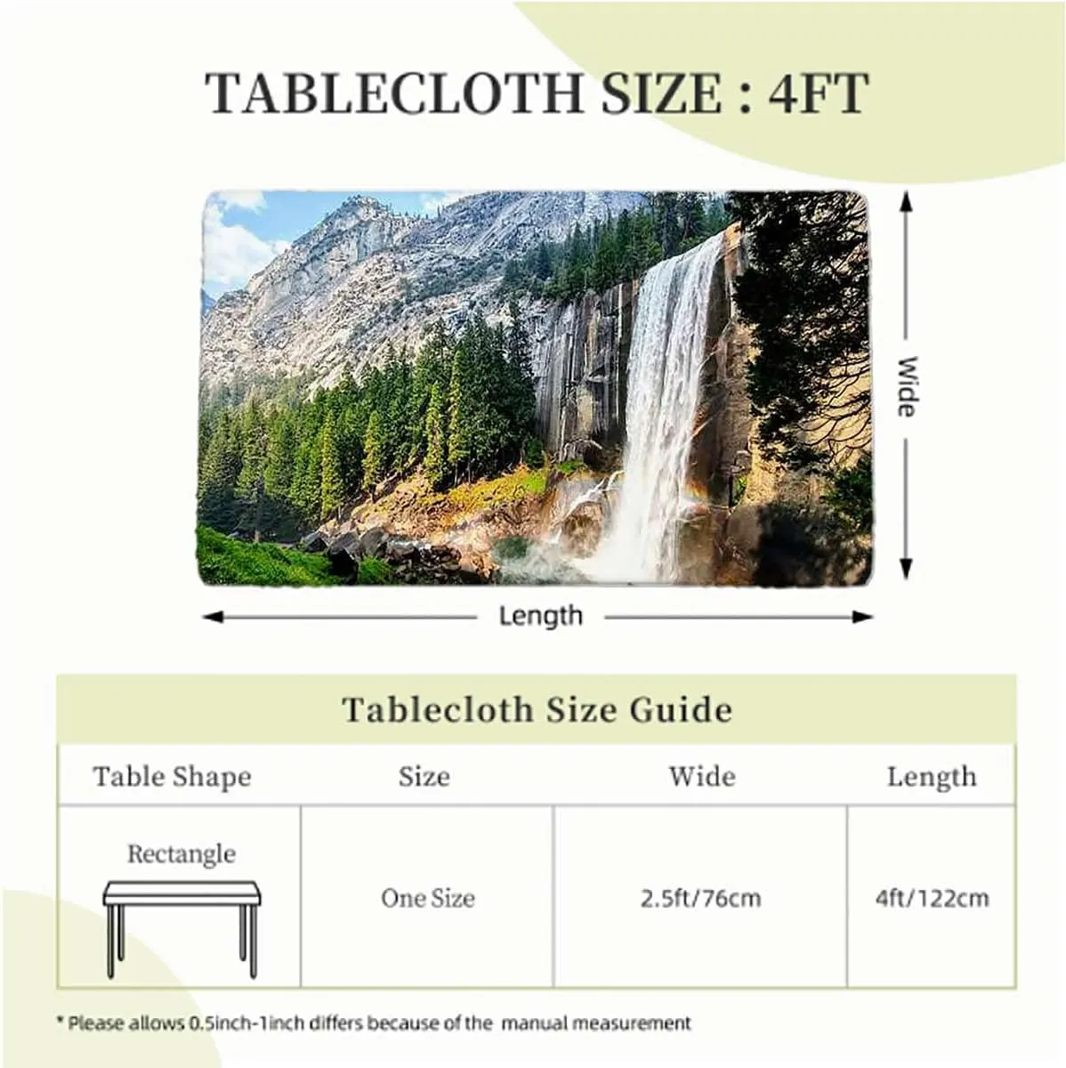Green Fitted Tablecloth for Rectangle Table Park Alpine Forest Natural Scenic Rectangle Table Cover for Outdoor Picnic Camping Parties Farm House Decor Fits up 4 Foot Tables