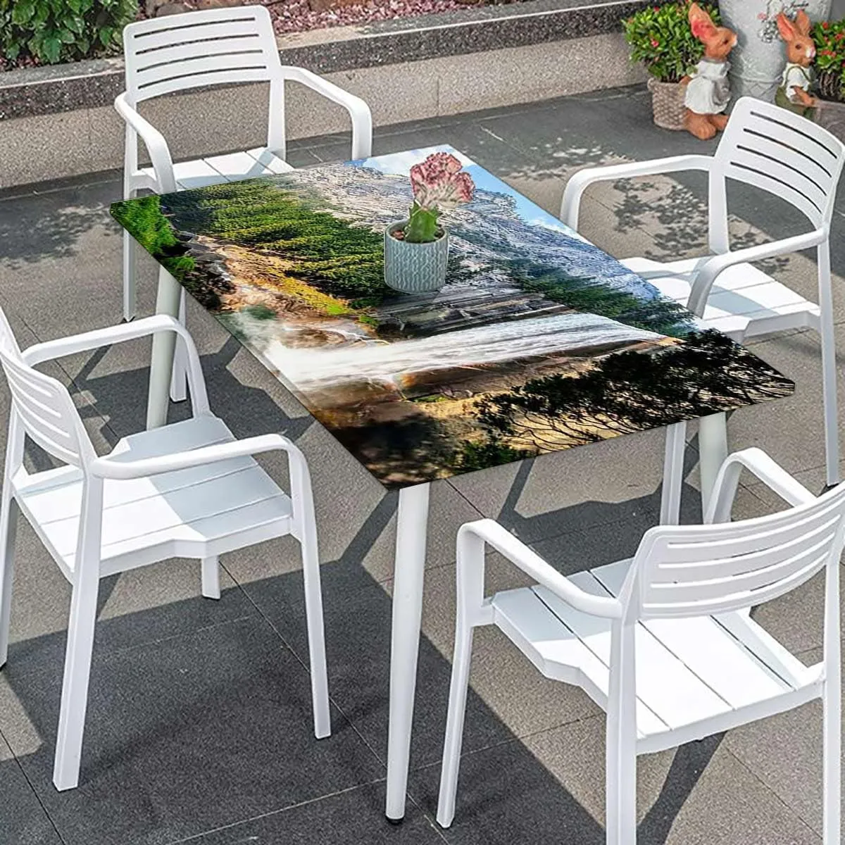 Green Fitted Tablecloth for Rectangle Table Park Alpine Forest Natural Scenic Rectangle Table Cover for Outdoor Picnic Camping Parties Farm House Decor Fits up 4 Foot Tables