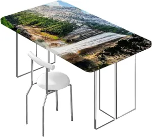 Green Fitted Tablecloth for Rectangle Table Park Alpine Forest Natural Scenic Rectangle Table Cover for Outdoor Picnic Camping Parties Farm House Decor Fits up 4 Foot Tables