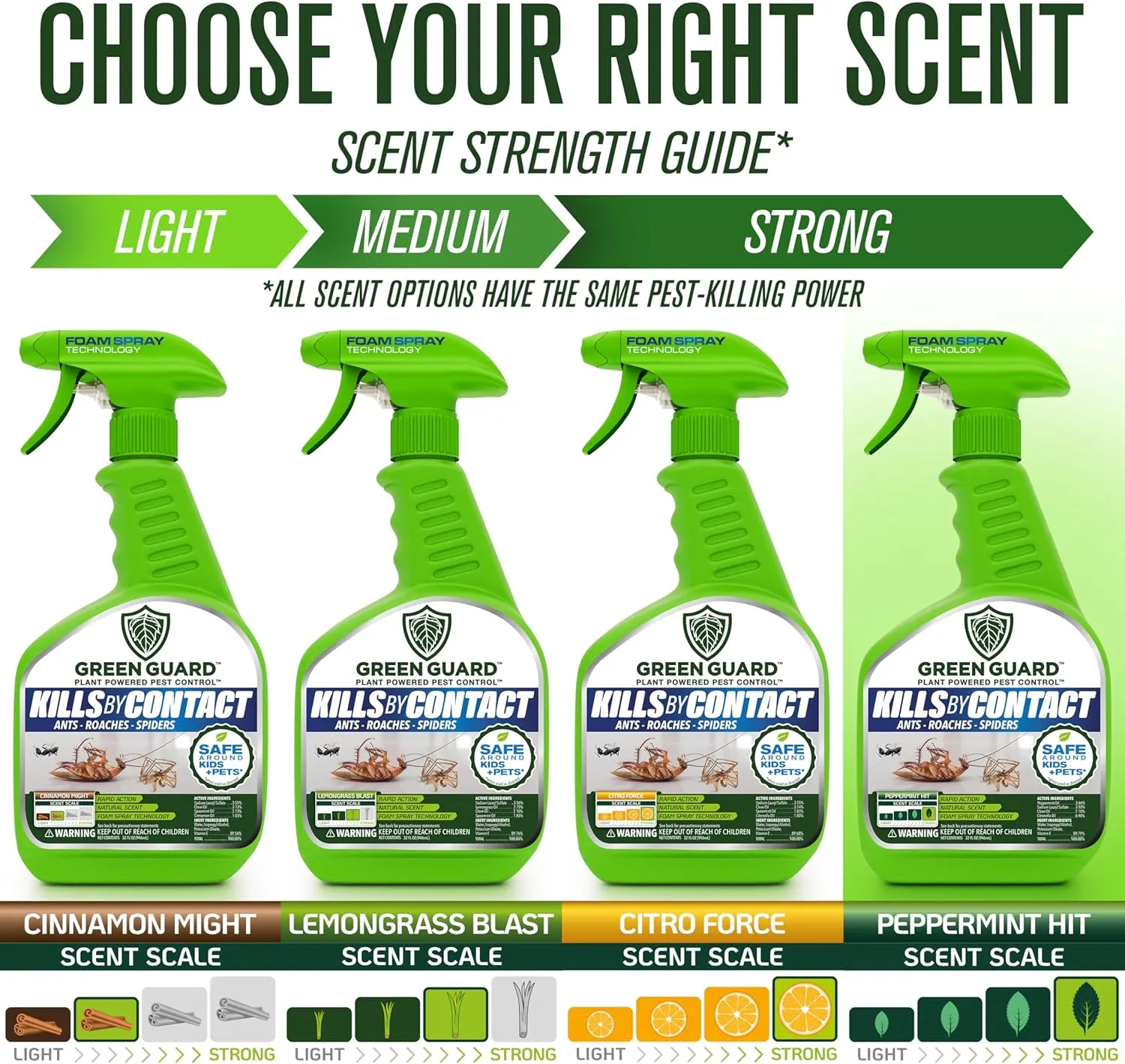 Green Guard Pest Control Spray- Safe Around Children & Pets, Kills by Contact: Ants, Roaches, Spiders & Other Crawling Insects, Indoor and Outdoor, Pleasant Scent (Peppermint Hit, 16oz)