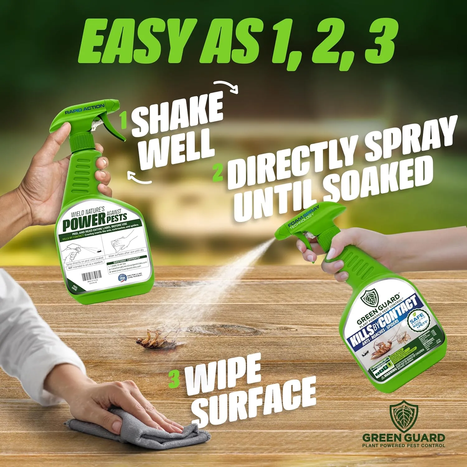 Green Guard Pest Control Spray- Safe Around Children & Pets, Kills by Contact: Ants, Roaches, Spiders & Other Crawling Insects, Indoor and Outdoor, Pleasant Scent (Peppermint Hit, 16oz)