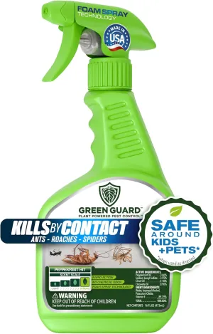 Green Guard Pest Control Spray- Safe Around Children & Pets, Kills by Contact: Ants, Roaches, Spiders & Other Crawling Insects, Indoor and Outdoor, Pleasant Scent (Peppermint Hit, 16oz)