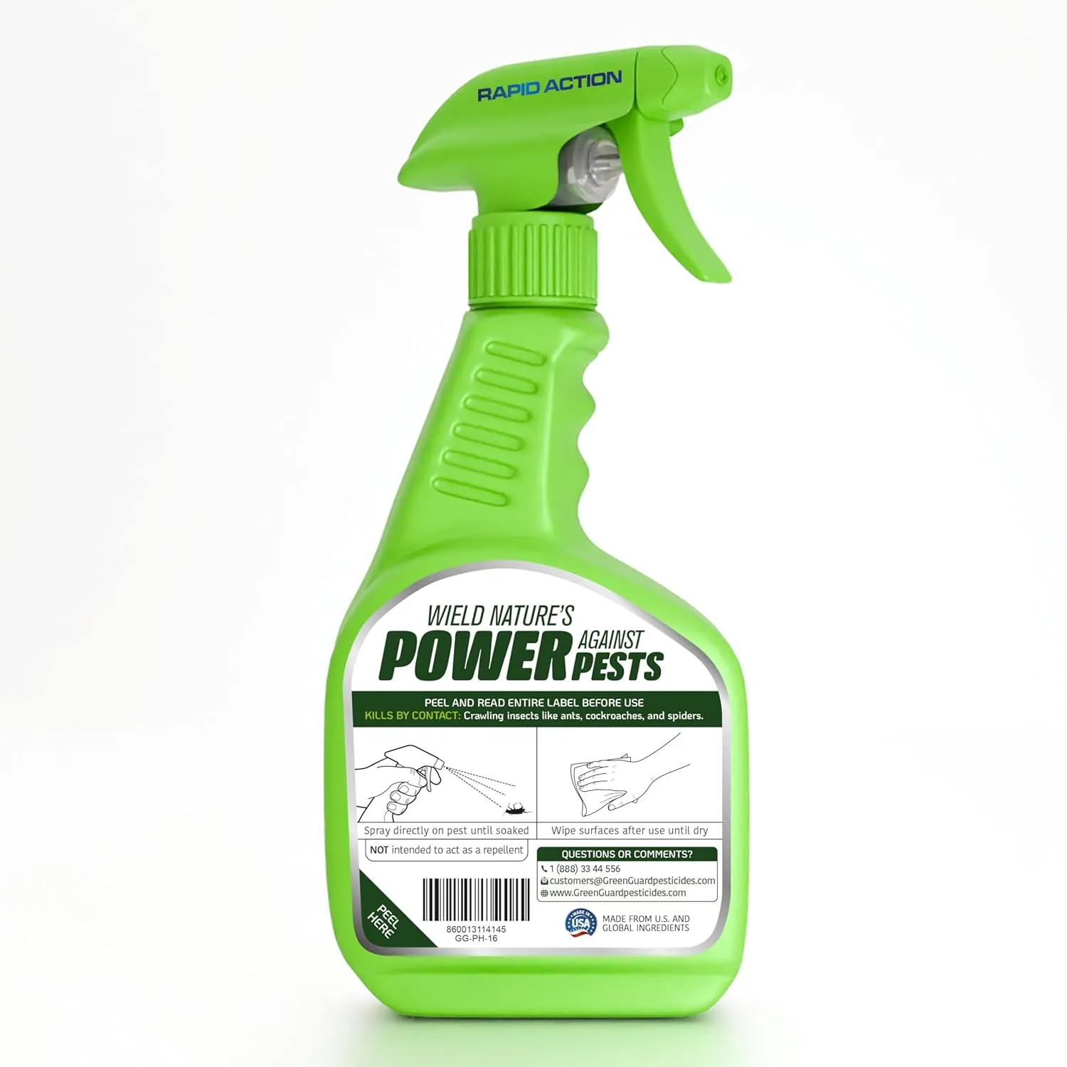 Green Guard Pest Control Spray- Safe Around Children & Pets, Kills by Contact: Ants, Roaches, Spiders & Other Crawling Insects, Indoor and Outdoor, Pleasant Scent (Peppermint Hit, 16oz)