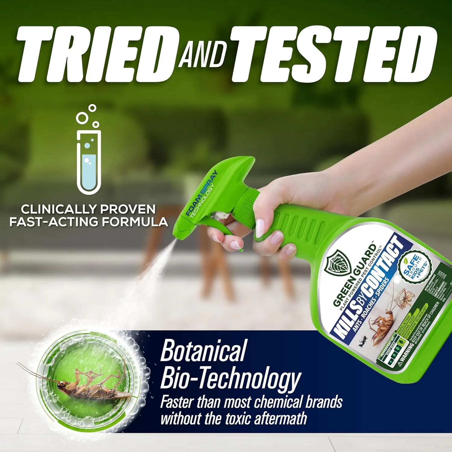 Green Guard Pest Control Spray- Safe Around Children & Pets, Kills by Contact: Ants, Roaches, Spiders & Other Crawling Insects, Indoor and Outdoor, Pleasant Scent (Peppermint Hit, 16oz)