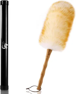 Green Vivid Lambs Wool Duster with Solid Bamboo Handle,Leather Hang Strap,18.9 inch Long,Natural Feather Duster for Cleaning Ceiling Fans,Window Blinds,Computer Screens,Bookshelves etc