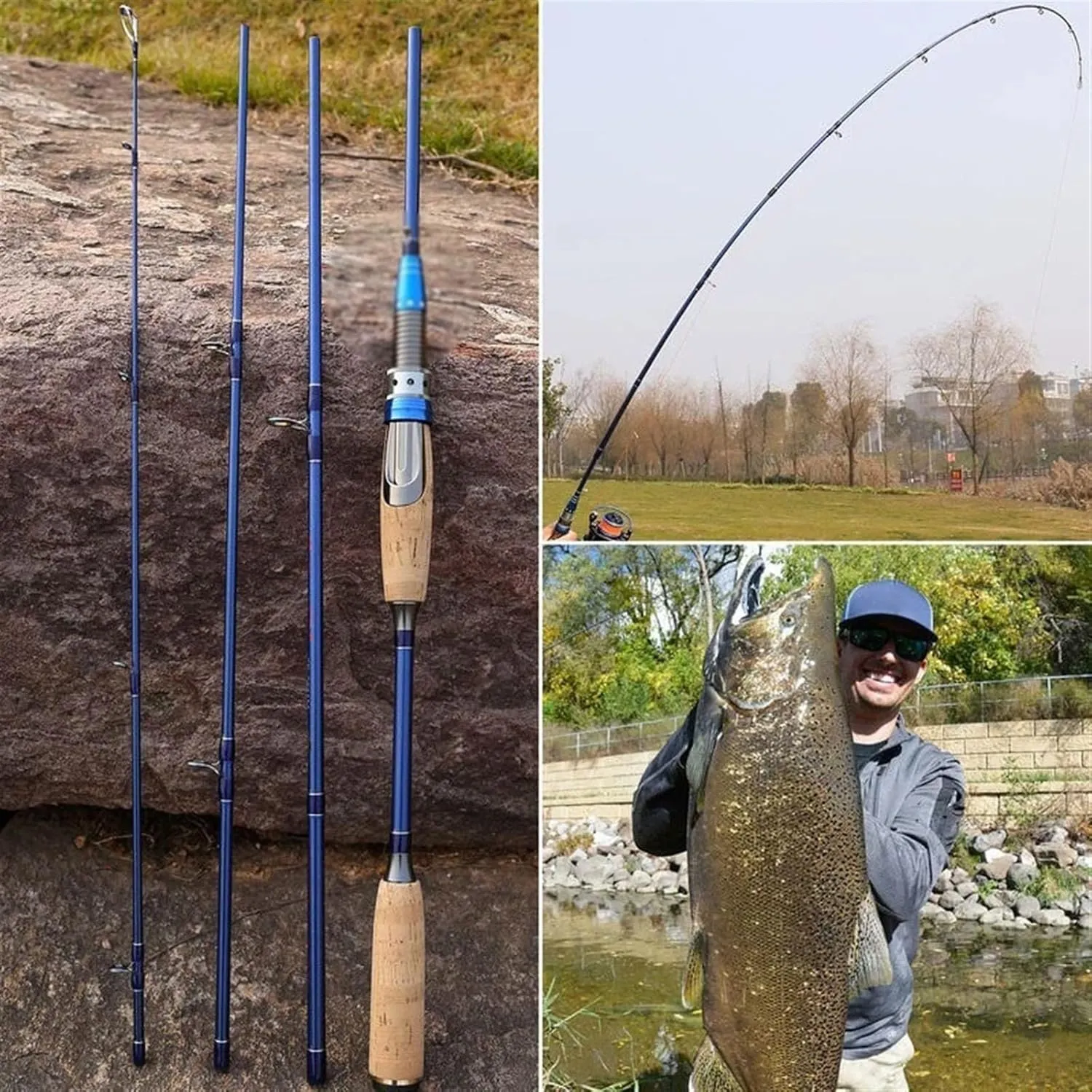 GRFIT Fishing Rod Section Fishing Rod 2.1m 2.4m Portable M Power Carbon Fiber Ultralight Carbon Fiber Travel Rod Portable Fishing Rod
