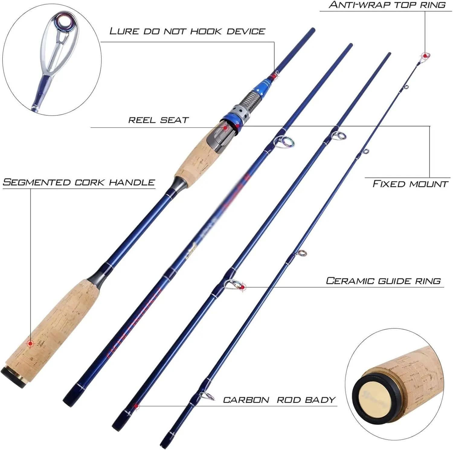 GRFIT Fishing Rod Section Fishing Rod 2.1m 2.4m Portable M Power Carbon Fiber Ultralight Carbon Fiber Travel Rod Portable Fishing Rod