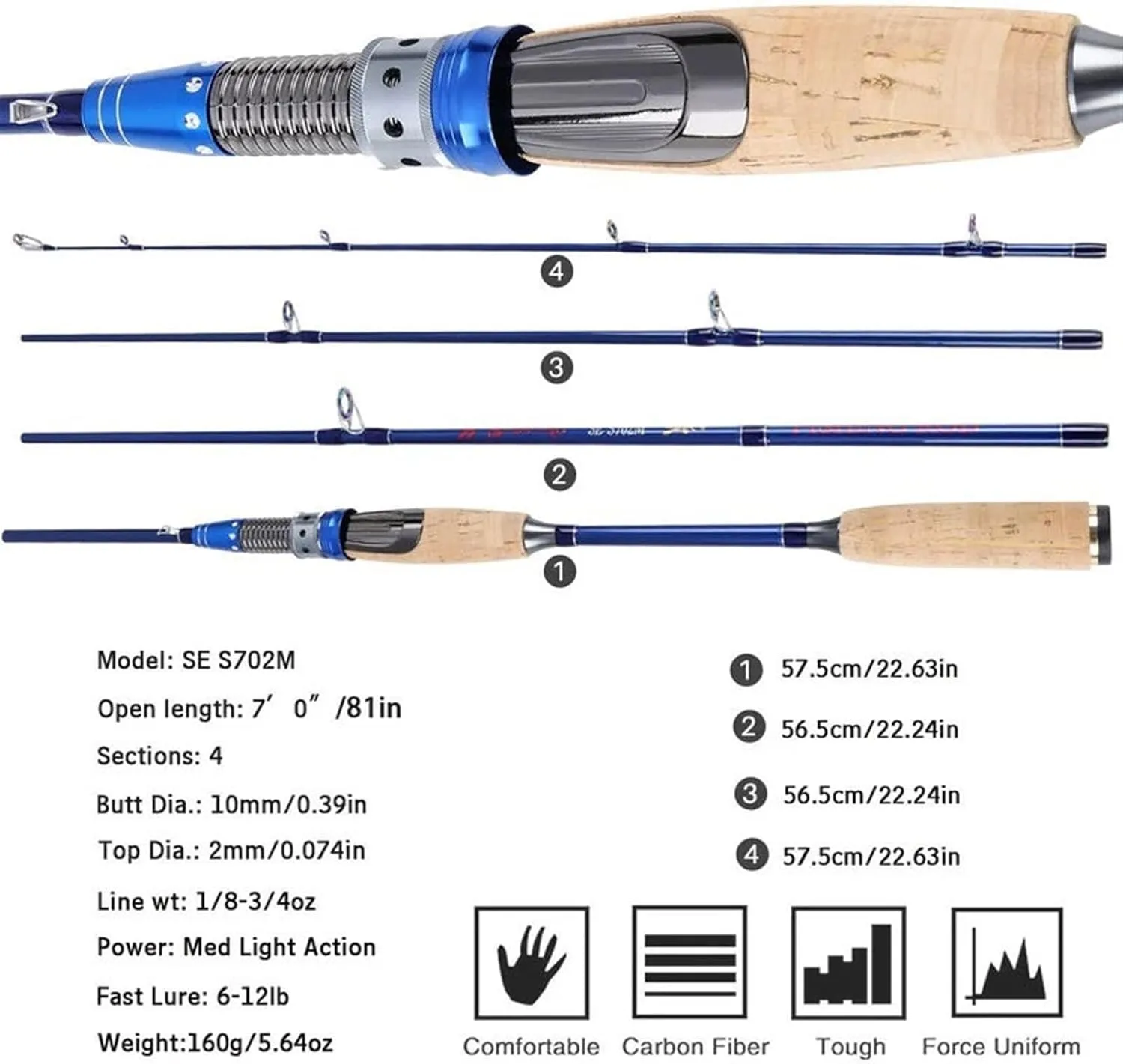 GRFIT Fishing Rod Section Fishing Rod 2.1m 2.4m Portable M Power Carbon Fiber Ultralight Carbon Fiber Travel Rod Portable Fishing Rod