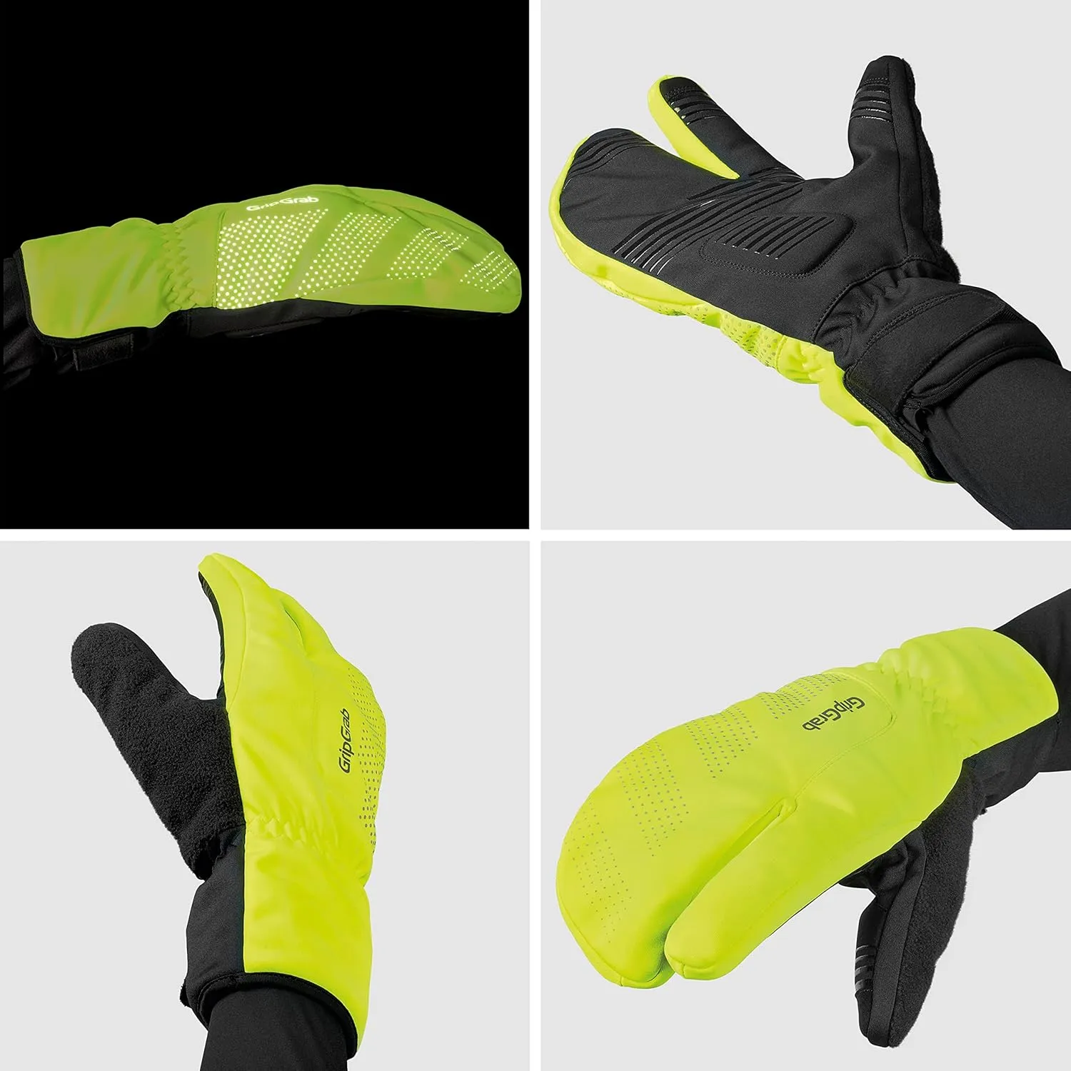 GripGrab Ride Windproof Deep Winter Lobster 3-Finger Cycling Gloves Thermal Fleece Lined Padded Windproof Cold Weather Water-Repellent