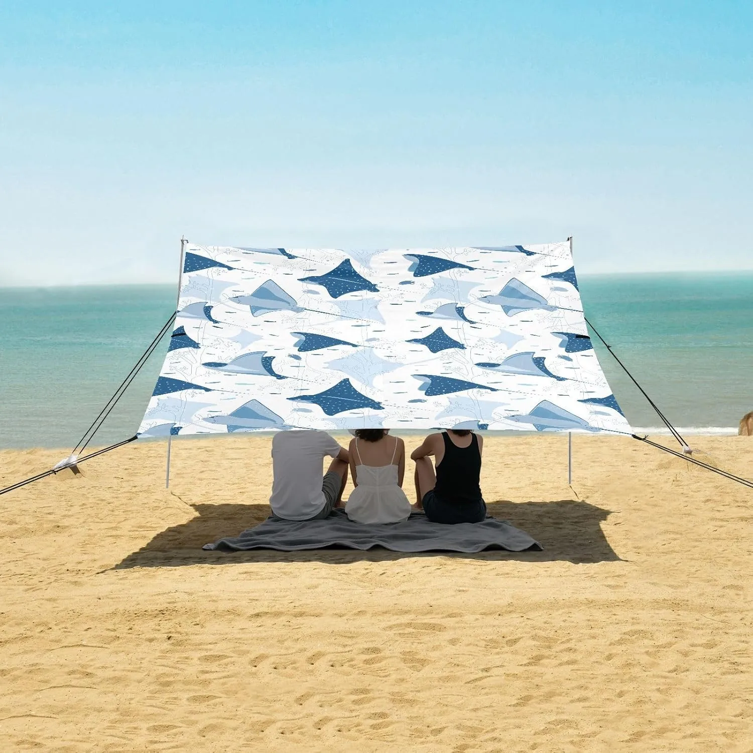 Group Of Various Rays Beach Canopy Tent Anti-UV & Wind Resistant, Marine Organism Camping Sun Shelter Easy Setup Portable,Outdoor Shade Tents with Sandbags,Sand Shovels,Ground Pegs & Stability P