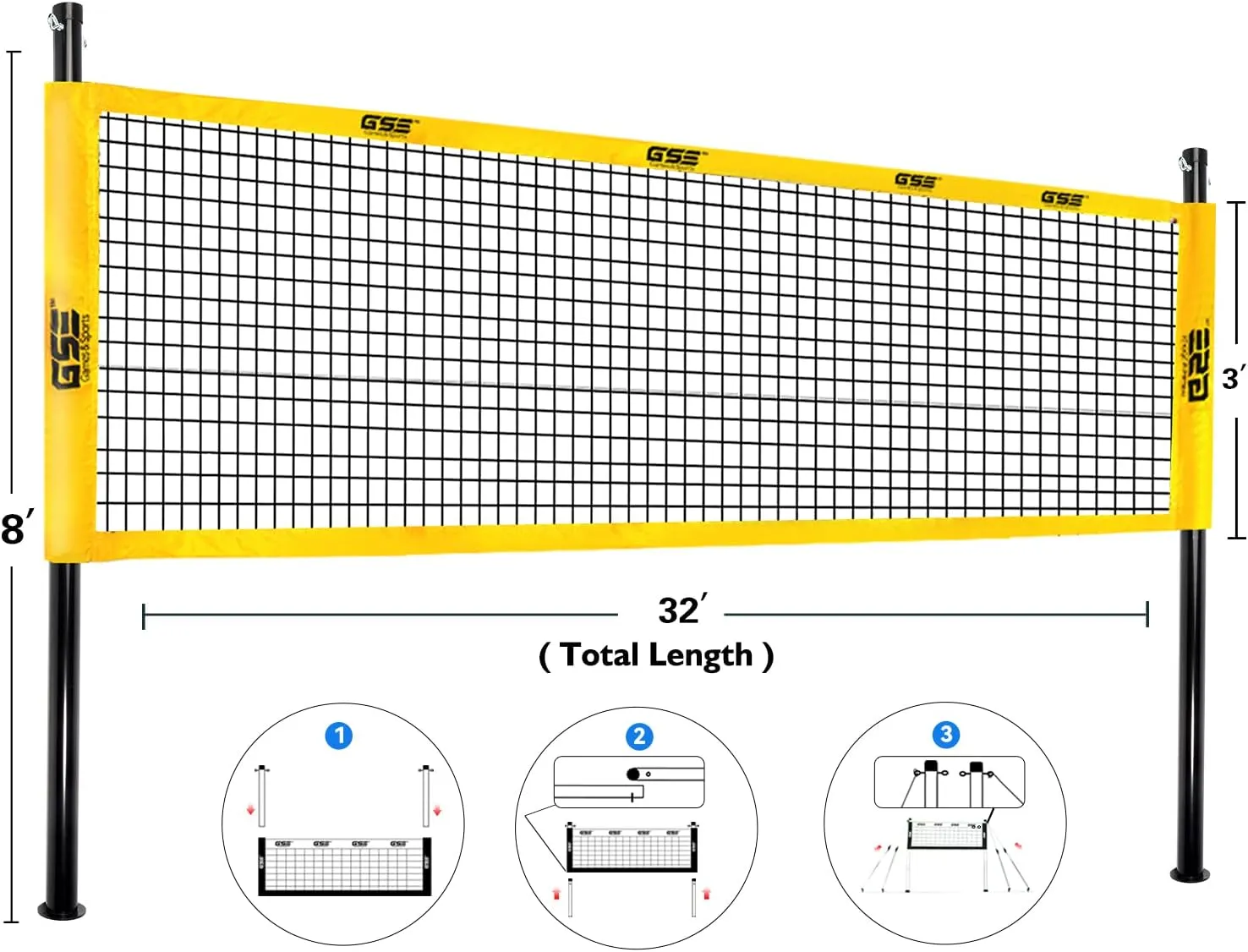 GSE Games & Sports Expert Outdoor Yard Sports Net Game Set for Backyards, Parks, Beach, Lawn. Volleyball Set, Badminton Set OR Volleyball & Badminton Combo Set Available