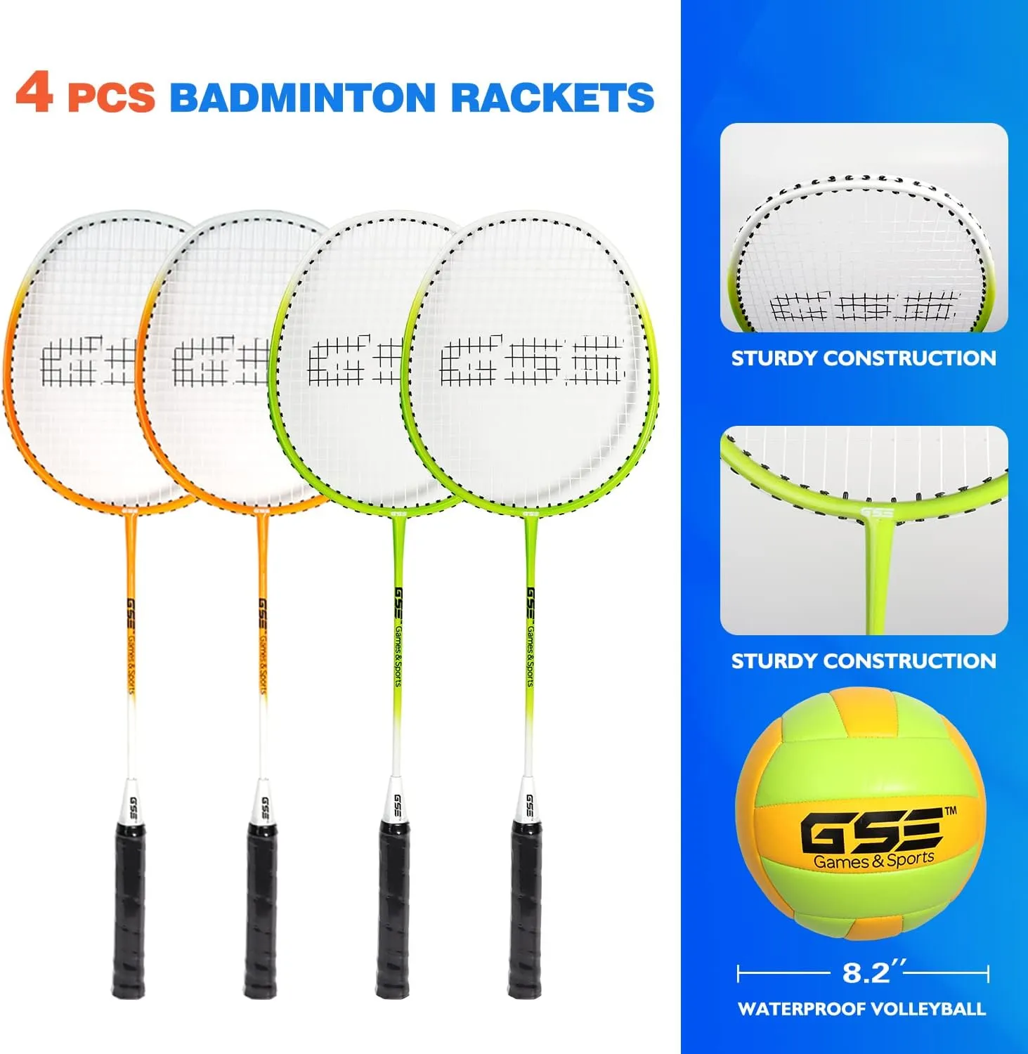 GSE Games & Sports Expert Outdoor Yard Sports Net Game Set for Backyards, Parks, Beach, Lawn. Volleyball Set, Badminton Set OR Volleyball & Badminton Combo Set Available