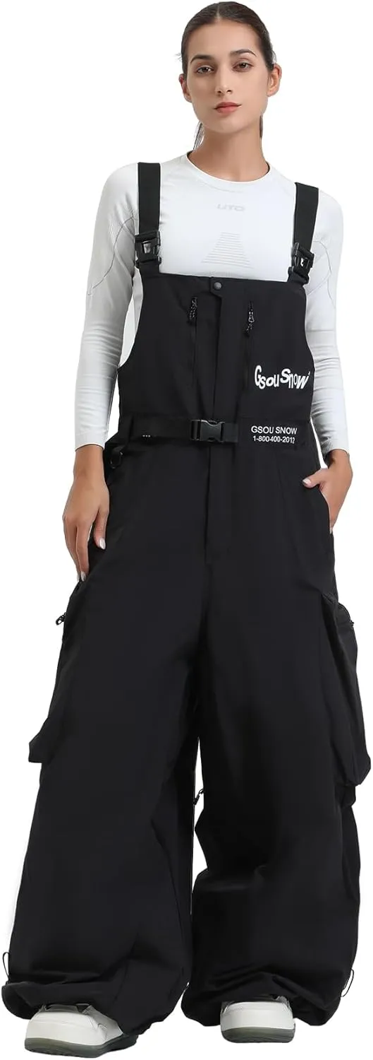 GSOU SNOW Baggy Snowboard Bibs Women Men Ski Pants Loose Fit Overalls Insulated Winter Outdoor Sports Wear