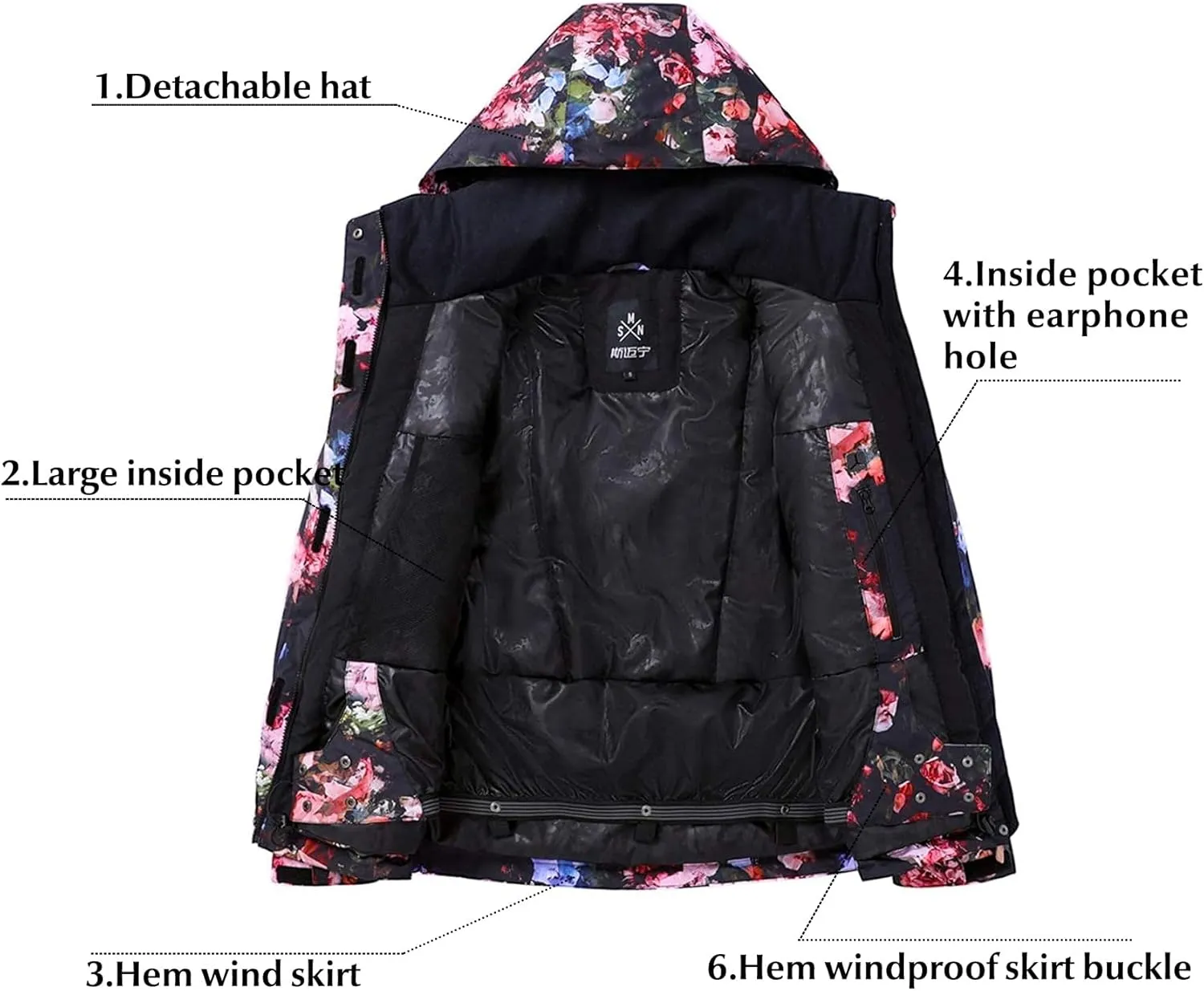 GSOU SNOW Women's Ski Jackets and Pants Set Snowboarding Snowsuit Snow Coat Hooded Waterproof Windproof