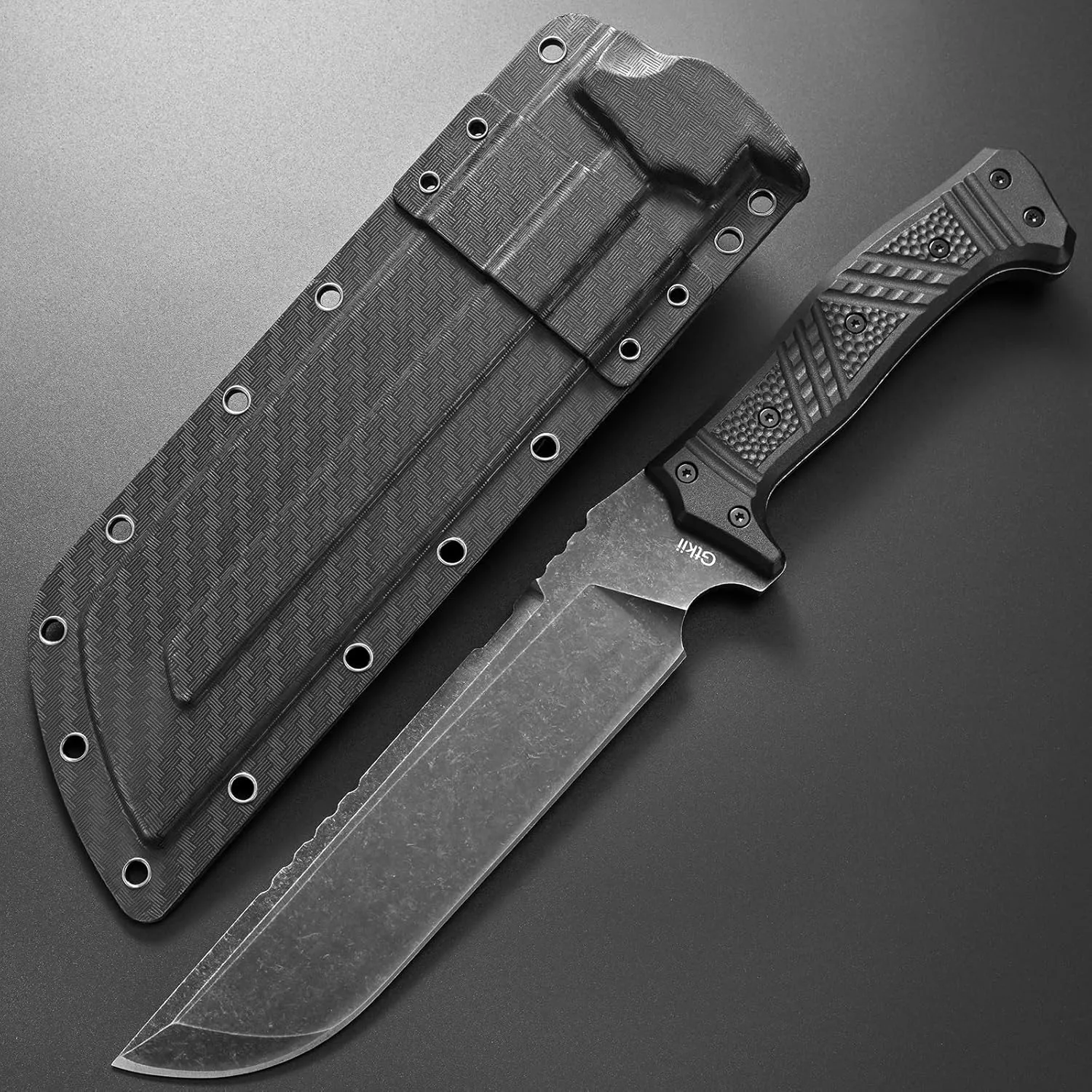 GTK32 Fixed Blade Knife DC53 Steel Blade Full Tang Nylon Fiberglass Handle Heavy Duty Knifes for Field Hunting Camping Bushcraft(Black)