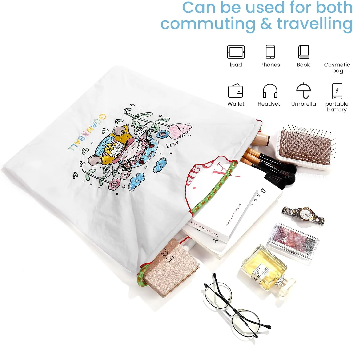 Guan&Ball Lady Tote bag, a lamb embroidered nylon bag, is the perfect companion for shopping and travel