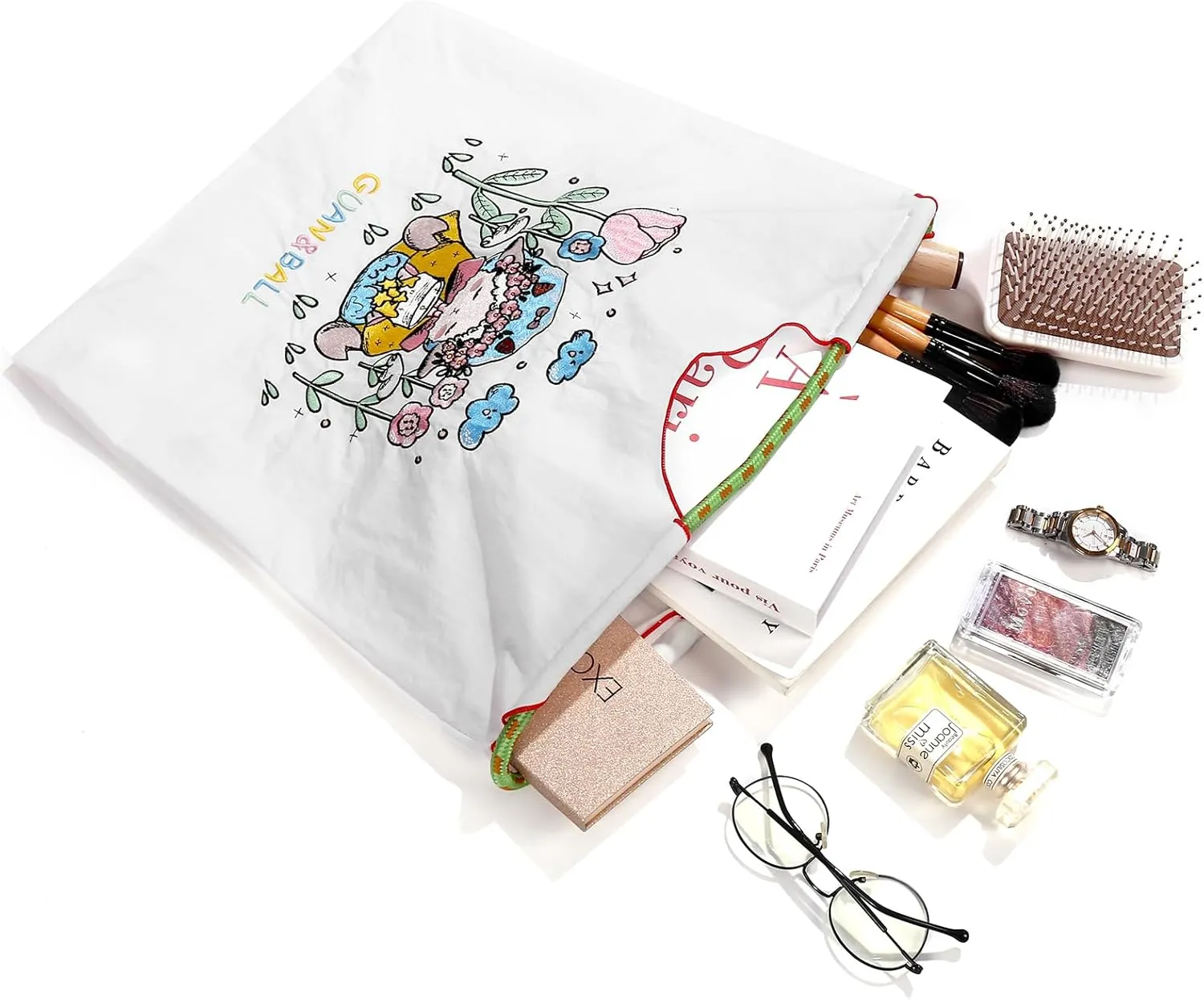 Guan&Ball Lady Tote bag, a lamb embroidered nylon bag, is the perfect companion for shopping and travel