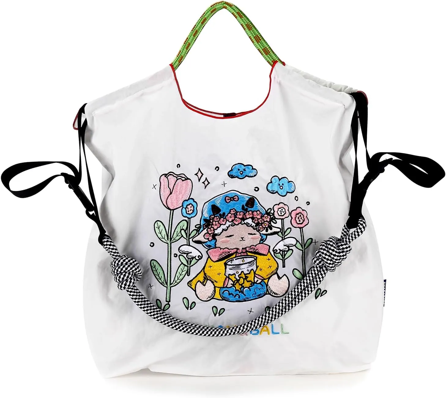Guan&Ball Lady Tote bag, a lamb embroidered nylon bag, is the perfect companion for shopping and travel