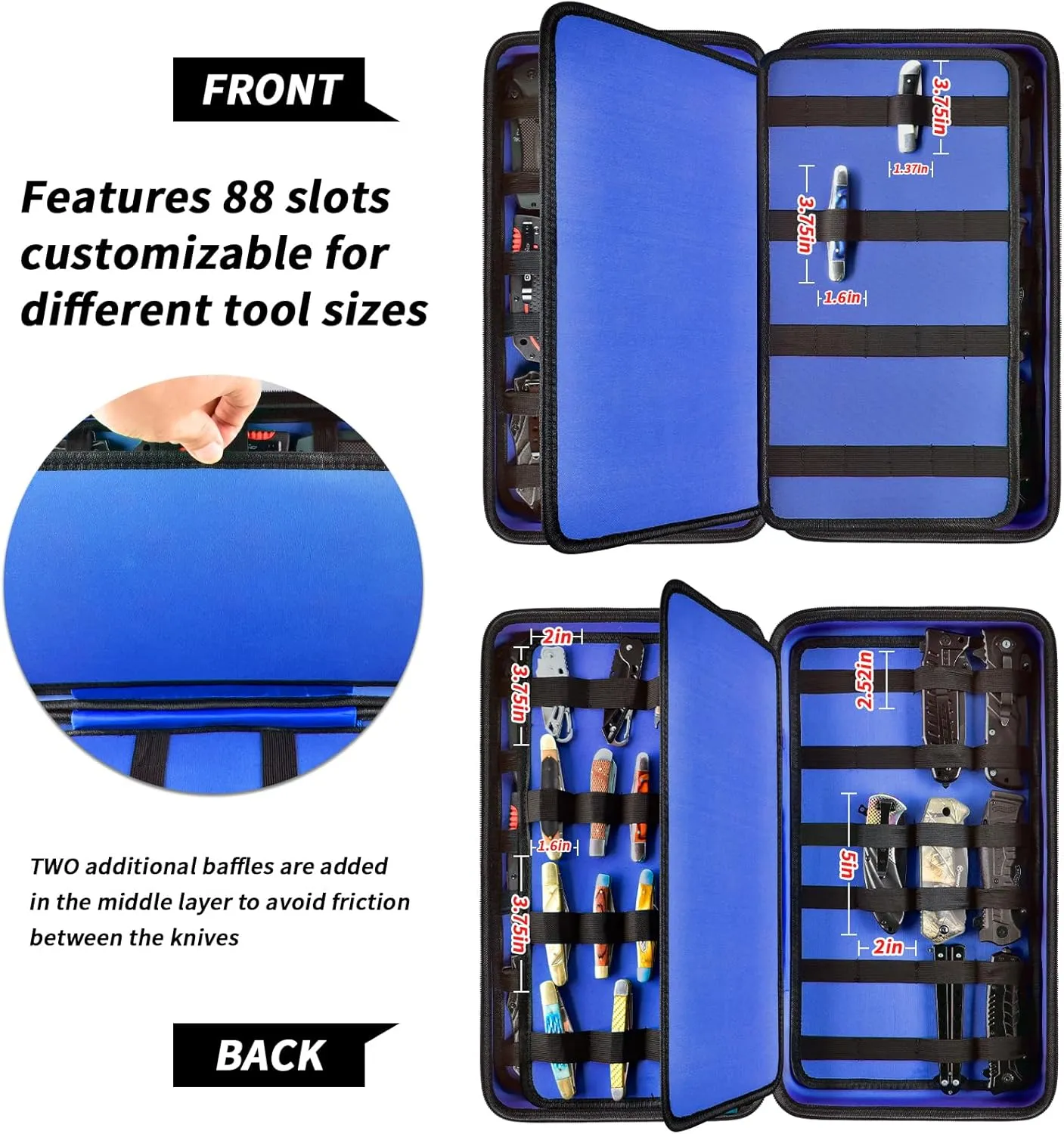 GWCASE Display Case for 66  Pocket Knives. Folding Holder, Butterfly Storage Organizer, Roll Collection Pouch Carrier Bag for Survival Tactical Outdoor for EDC Mini Knife -Blue
