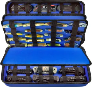 GWCASE Display Case for 66  Pocket Knives. Folding Holder, Butterfly Storage Organizer, Roll Collection Pouch Carrier Bag for Survival Tactical Outdoor for EDC Mini Knife -Blue