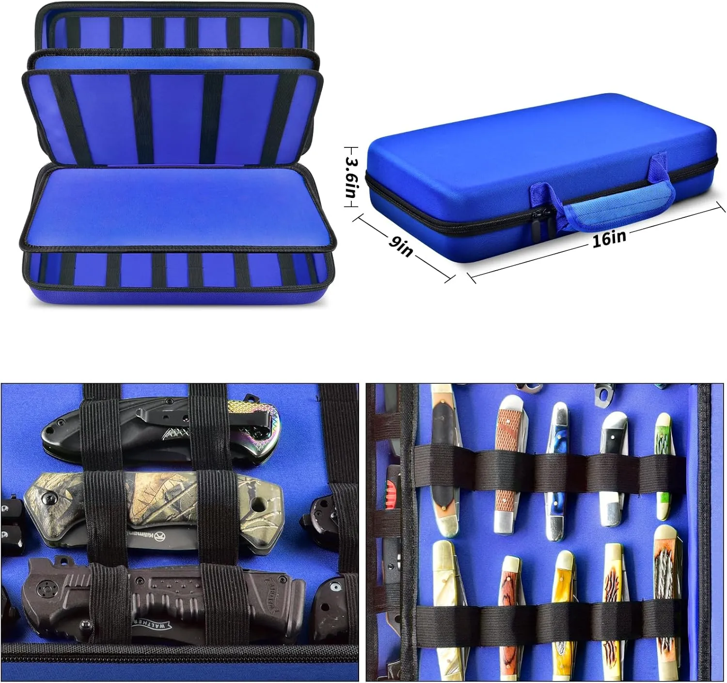 GWCASE Display Case for 66  Pocket Knives. Folding Holder, Butterfly Storage Organizer, Roll Collection Pouch Carrier Bag for Survival Tactical Outdoor for EDC Mini Knife -Blue