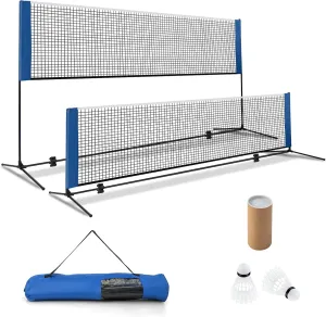 GYMAX Badminton Net, Height Adjustable Tennis Net Set w/Poles, 2 Birdies & Carry Bag, Easy Setup Pickleball Net Sports Net, Portable Volleyball Net for Indoor & Outdoor Game Beach, Backyard