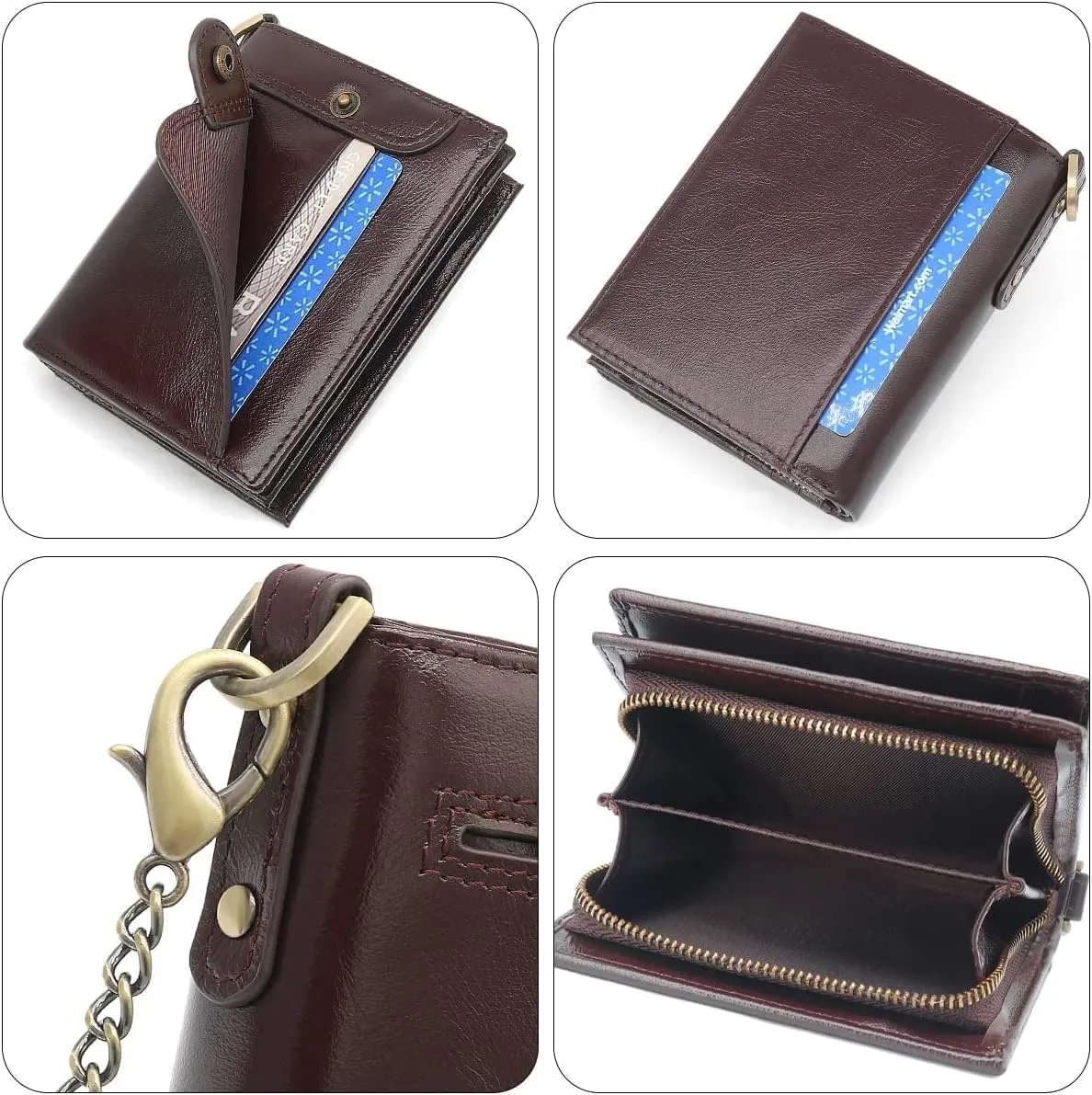 gzcz Mens Wallets with Chain Genuine Leather Bifold Wallet for Mens Rfid Blocking Mens Purse With Credit Card (Coffee)