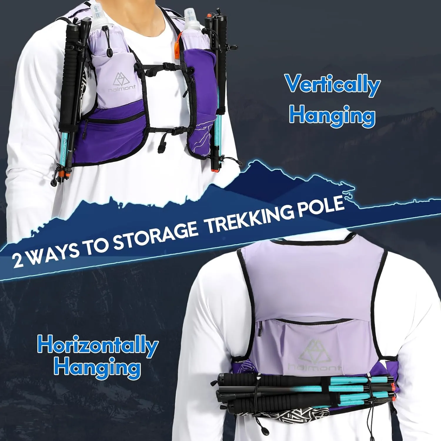 Haimont Hydration Running Vest with Water Bottles for Women Men, Adjustable Lightweight 8L Water Backpack with Soft Flasks for Trail Running