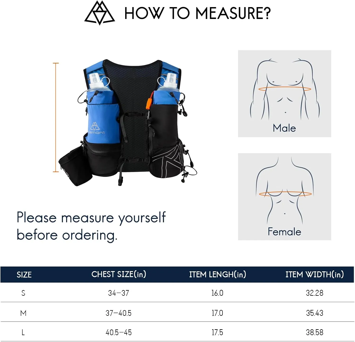 Haimont Hydration Running Vest with Water Bottles for Women Men, Adjustable Lightweight 8L Water Backpack with Soft Flasks for Trail Running