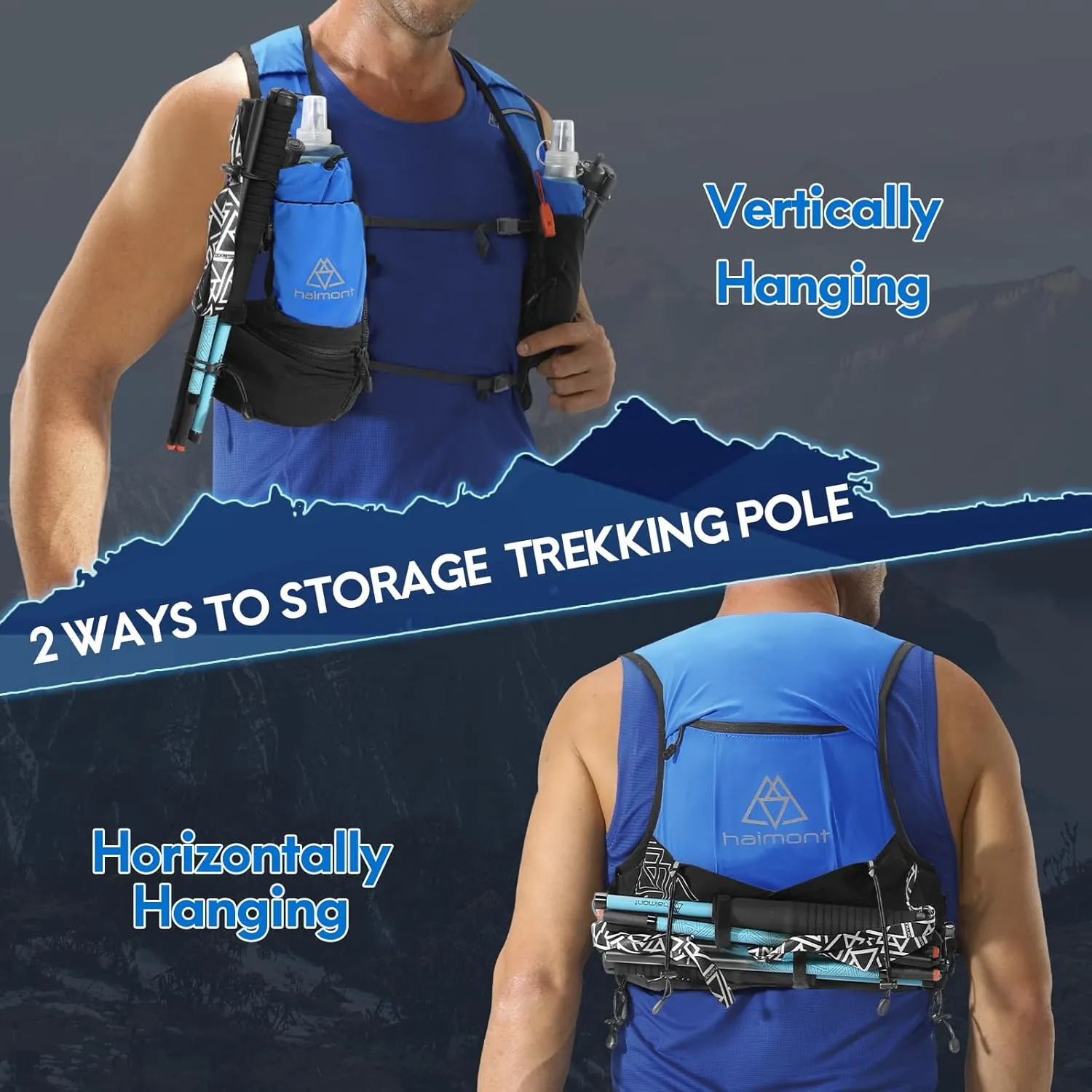 Haimont Hydration Running Vest with Water Bottles for Women Men, Adjustable Lightweight 8L Water Backpack with Soft Flasks for Trail Running