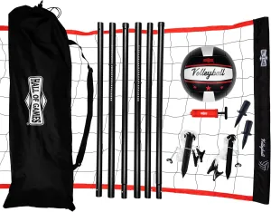 Hall of Games Outdoor Volleyball Net and Carrying Bag Set with Adjustable Steel Poles and Official Size Volleyball Perfect for Parties