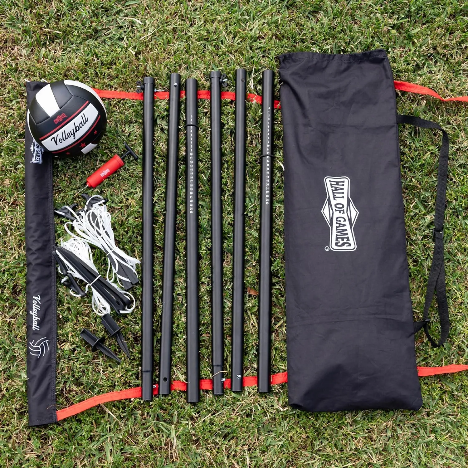 Hall of Games Outdoor Volleyball Net and Carrying Bag Set with Adjustable Steel Poles and Official Size Volleyball Perfect for Parties