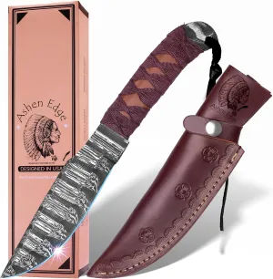 Handcrafted Full Tang Damascus Steel Survival Knife – 12.5" Outdoor Knife with 7" Blade, 5.5" Cord-Wrapped Handle, and Premium Leather Sheath – Ideal for Hunting, Camping, and Tactical Use