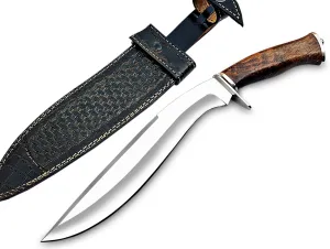 Handmade D2 Steel 15.00 Inches Kukri Knife - Perfect Grip Hunting, camping, Bushcraft, knife, everyday carry and outdoor tools with a Leather sheath., Brown White