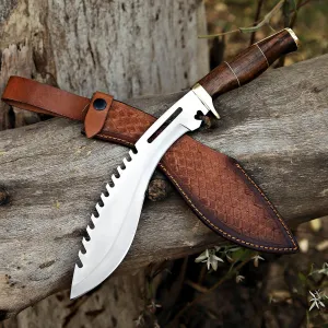 Handmade D2 Steel Survival Kukri Knife With Premium Leather Sheath, 15 Inches Fixed Blade Tactical Hunting Knives, Machete Knife Ideal For Camping, Fishing, Bushcraft and Outdoor Activities
