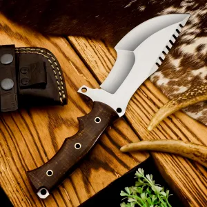Handmade D2 steel Tracker knife. 11 inches Fixed blade with leather sheath Bushcraft outdoor survival camping knife and everyday carry tools., Brown white
