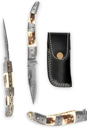 Handmade Damascus Pocket Knife - Beautiful Folding Knife