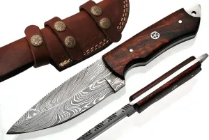 Handmade Damascus Steel Hunting Knife 8.5 Inches with Leather Sheath G-1051