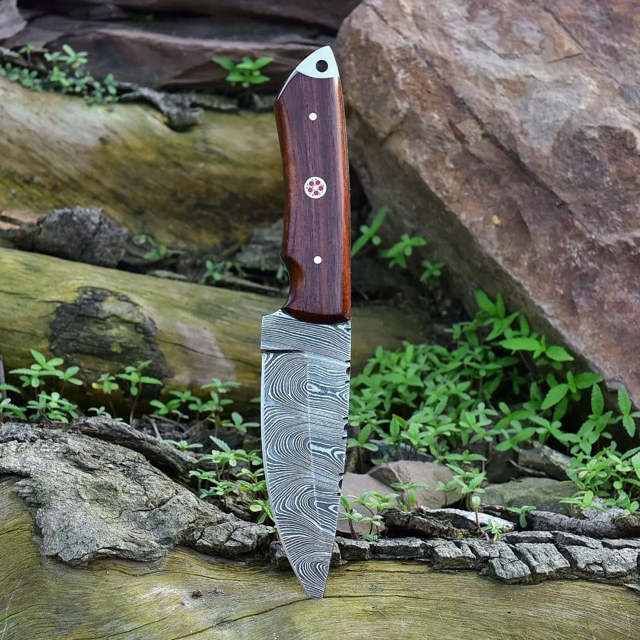 Handmade Damascus Steel Hunting Knife 8.5 Inches with Leather Sheath G-1051