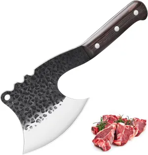 Handmade Meat Bone Cleaver Knife, Hand Forged Butcher Knife Axe, Heavy Duty Full Tang Bone Chopper Axe For Kitchen Outdoor BBQ, High C