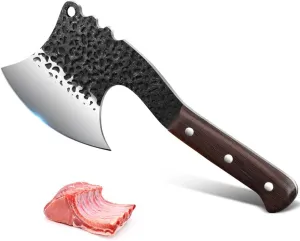 Handmade Meat Cleaver Axes Shape Forged Heavy Duty High Carbon Butcher Knife Boning Breaker Vegetable Butcher Chopper Cutting Chef Knife with Cover for Kitchen Outdoor BBQ (Black)