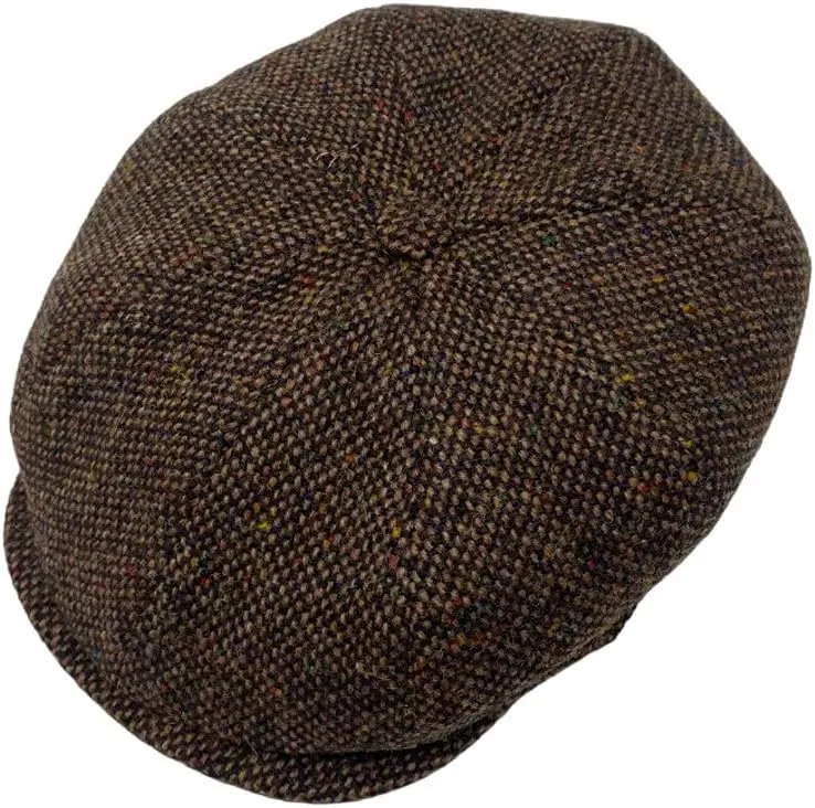 Hanna Hats Connery Cap Tweed Mens Hat 100% Woolen Tweed Made in Ireland (US, Alpha, Large, Brown Fleck Salt & Pepper)