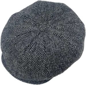 Hanna Hats Connery Cap Tweed Mens Hat 100% Woolen Tweed Made in Ireland (US, Alpha, X-Large, Classic Black & White Herringbone)